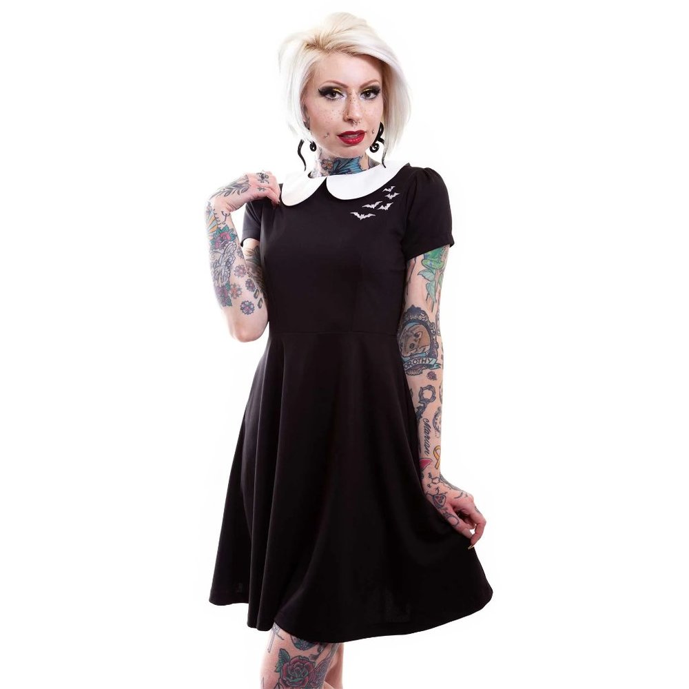 Sourpuss GHOUL TROUBLE ROUND COLLAR BATS DRESS